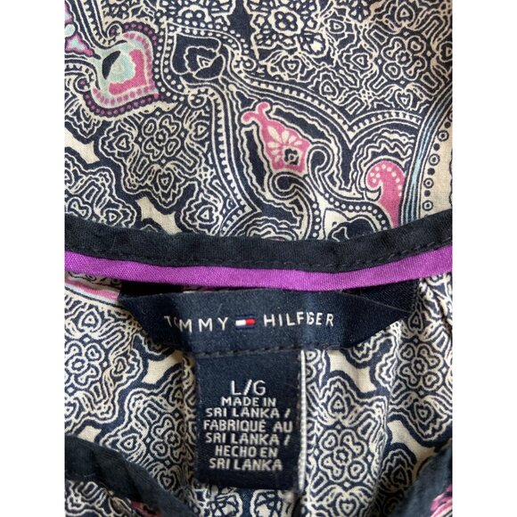 Tommy Hilfiger Womens Sleeveless Tuxedo Blouse L Purple Paisley Cottagecore - Picture 3 of 6